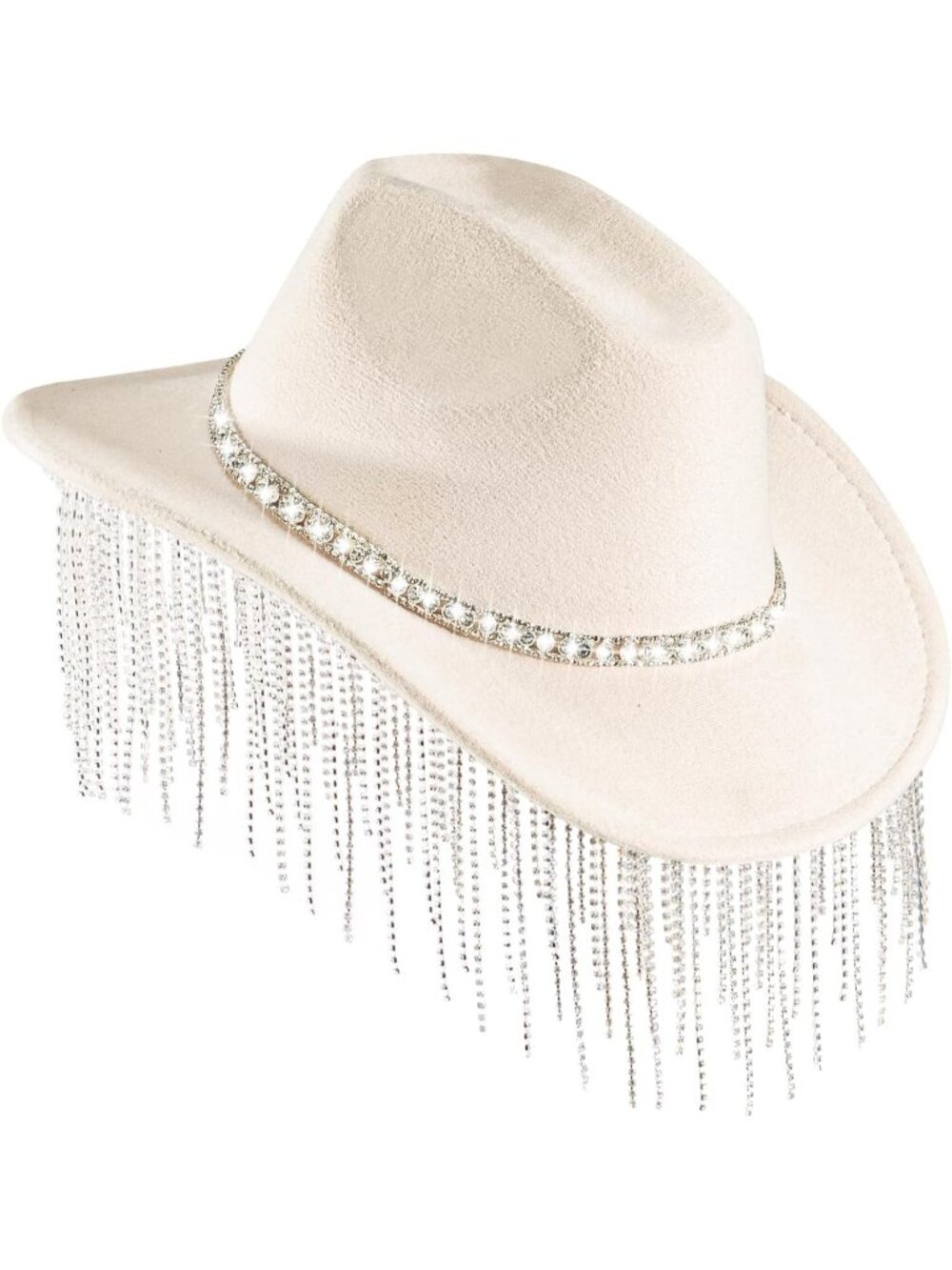 Women's Beige Long Tassels Glitter Rhinestone Sparkly Cowboy Western Cowgirl Hat